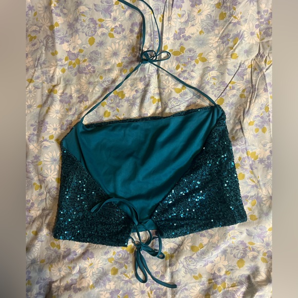 Wild Fable LG blue sequin tie top - Picture 5 of 11